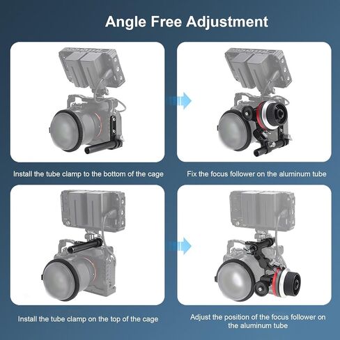 Yunseity اتبع التركيز مع توقف AB، عجلة مطلية بالمطاط قابلة للتعديل لكاميرات DSLR بدون مرآة، مع مشبك قضيب 15 مم وتعديل زاوية 225 درجة in Kuwait