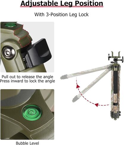 Trakiom Clamping Tripod Rest Camo حامل ثلاثي القوائم مع رأس مشبك متكامل على مستوى الفقاعات، إطار ألومنيوم قوي وخفيف الوزن وأرجل قابلة للتعديل للخارج in Kuwait