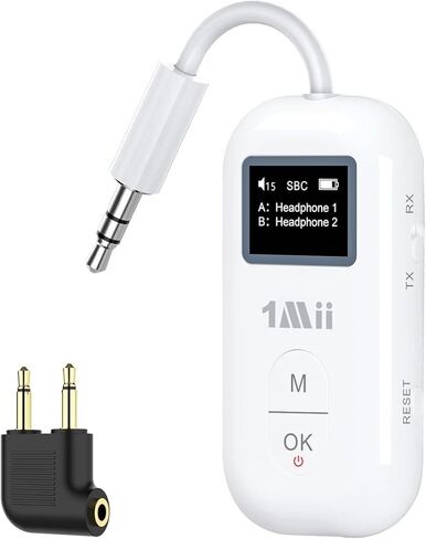 1Mii SafeFly Pro - محول بلوتوث للطائرة لسماعات AirPods أو سماعات الرأس اللاسلكية، مستقبل إرسال بلوتوث AUX 3.5 مم مع شاشة، رابط مزدوج لرحلة السفر، التلفزيون، جهاز المشي، ستيريو السيارة/المنزل in Kuwait