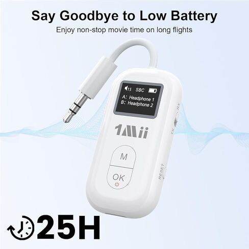 1Mii SafeFly Pro - محول بلوتوث للطائرة لسماعات AirPods أو سماعات الرأس اللاسلكية، مستقبل إرسال بلوتوث AUX 3.5 مم مع شاشة، رابط مزدوج لرحلة السفر، التلفزيون، جهاز المشي، ستيريو السيارة/المنزل in Kuwait