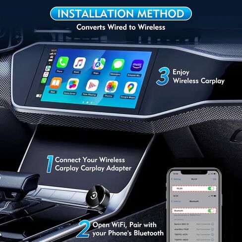 محول CarPlay اللاسلكي، 2 في 1 Mini CarPlay ومحول Android Auto اللاسلكي، التوصيل والتشغيل، الاتصال التلقائي، ملحقات السيارة، دونجل تشغيل السيارة متوافق مع iPhone وAndroid in Kuwait