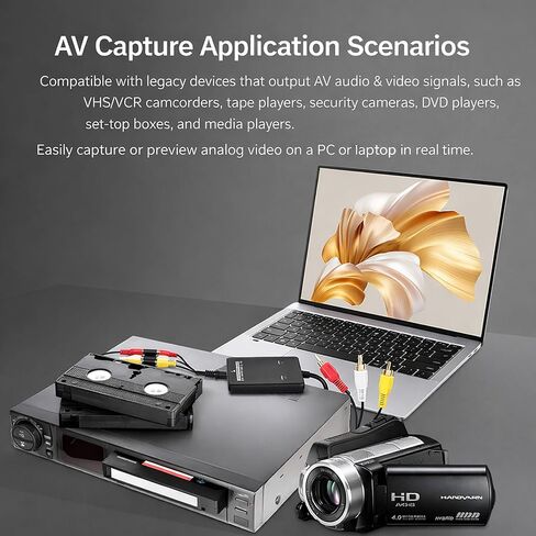 محول VHS إلى رقمي، 2 في 1 RCA إلى HDMI وبطاقة التقاط فيديو USB، شاشة تناظرية من AV إلى HDMI وتسجيل USB لكاميرات الفيديو AV RCA VCR Hi8 DVD والمزيد in Kuwait