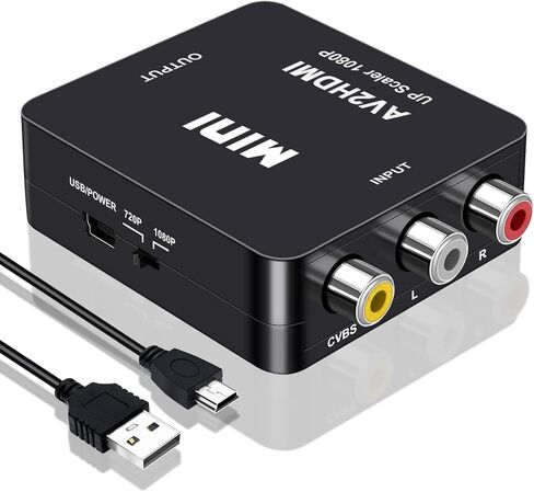 محول Vanjua RCA إلى HDMI، محول AV إلى HDMI، 1080P Mini RCA Composite CVBS محول صوت فيديو يدعم PAL/NTSC لمشغلات DVD TV/PC/PS2/PS3/STB/Xbox VHS/VCR/Blue-Ray in Saudi Arabia