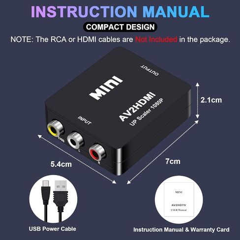 محول Vanjua RCA إلى HDMI، محول AV إلى HDMI، 1080P Mini RCA Composite CVBS محول صوت فيديو يدعم PAL/NTSC لمشغلات DVD TV/PC/PS2/PS3/STB/Xbox VHS/VCR/Blue-Ray in Saudi Arabia