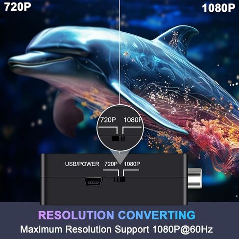 محول Vanjua RCA إلى HDMI، محول AV إلى HDMI، 1080P Mini RCA Composite CVBS محول صوت فيديو يدعم PAL/NTSC لمشغلات DVD TV/PC/PS2/PS3/STB/Xbox VHS/VCR/Blue-Ray in Saudi Arabia