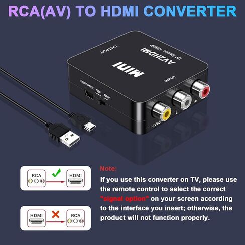 محول Vanjua RCA إلى HDMI، محول AV إلى HDMI، 1080P Mini RCA Composite CVBS محول صوت فيديو يدعم PAL/NTSC لمشغلات DVD TV/PC/PS2/PS3/STB/Xbox VHS/VCR/Blue-Ray in Saudi Arabia