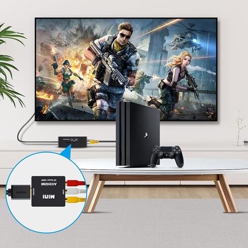 محول Vanjua RCA إلى HDMI، محول AV إلى HDMI، 1080P Mini RCA Composite CVBS محول صوت فيديو يدعم PAL/NTSC لمشغلات DVD TV/PC/PS2/PS3/STB/Xbox VHS/VCR/Blue-Ray in Saudi Arabia