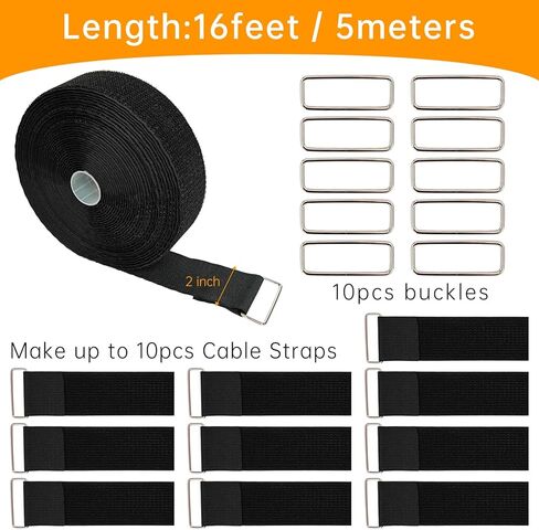 2" x16ft Hook and Loop Straps, Long Adjustable Fastening Straps with 10 Metal Buckles, Cut to Length Cinch Straps, Reusable Nylon Securing Cord Ties for Organizer or Storage in Saudi Arabia