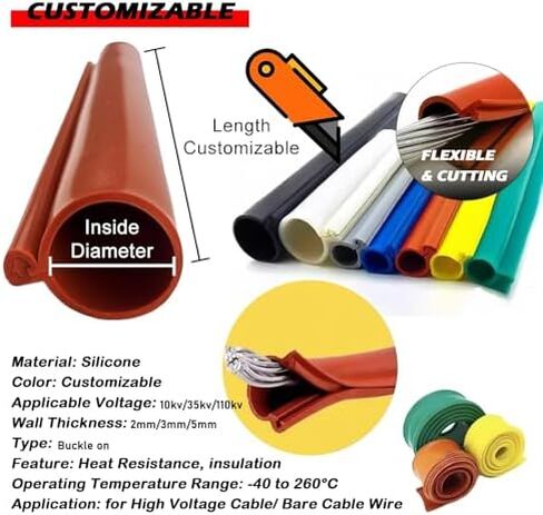 Outdoor High Voltage Cable Protector, Insulated Sile Cord Safety Sleeve for 10kV, 35kV, 110kV Overhead Power Lines (Black, ID 32mm/1.26in) in Saudi Arabia