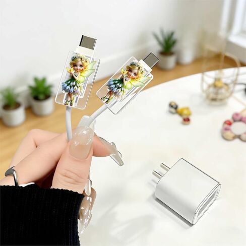 2pcs Acrylic Cute Flower Fairy Cable Protector, Type-C Compatible, Anti-Break Data Cable Cover, Beautiful and Durable Charging Cable Protective Case, Perfectly Ideal in Saudi Arabia