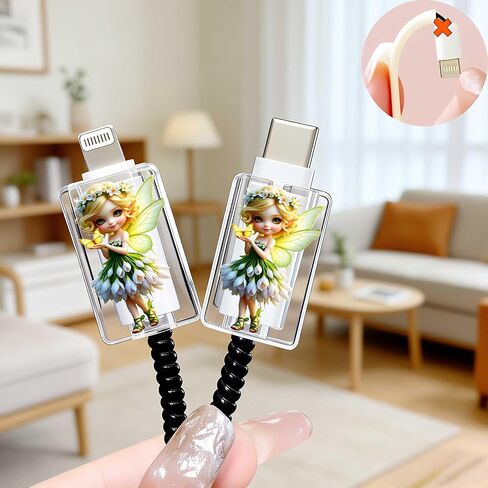 2pcs Acrylic Cute Flower Fairy Cable Protector, Type-C Compatible, Anti-Break Data Cable Cover, Beautiful and Durable Charging Cable Protective Case, Perfectly Ideal in Saudi Arabia