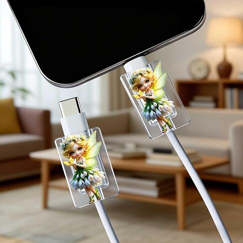 2pcs Acrylic Cute Flower Fairy Cable Protector, Type-C Compatible, Anti-Break Data Cable Cover, Beautiful and Durable Charging Cable Protective Case, Perfectly Ideal in Saudi Arabia