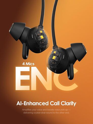 سماعات رأس بلوتوث 6.0 بخاصية إلغاء الضوضاء النشطة، 5 سماعات أذن لاسلكية ENC AI Clear Call Mic، سماعات أذن مغناطيسية داخل الأذن، وقت تشغيل 45 ساعة، سماعات ANC مقاومة للتعرق IPX6 للسفر والمنزل والمكتب in Kuwait