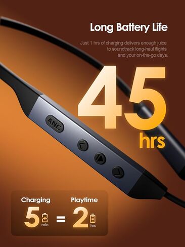 سماعات رأس بلوتوث 6.0 بخاصية إلغاء الضوضاء النشطة، 5 سماعات أذن لاسلكية ENC AI Clear Call Mic، سماعات أذن مغناطيسية داخل الأذن، وقت تشغيل 45 ساعة، سماعات ANC مقاومة للتعرق IPX6 للسفر والمنزل والمكتب in Kuwait