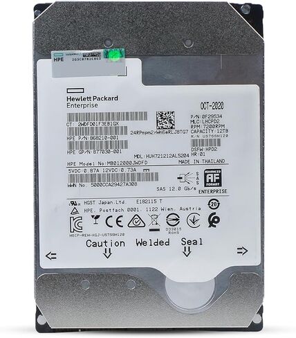HP/HGST Ultrastar DC HC520 HUH721212AL5204 0F29534 12 تيرابايت 7200 دورة في الدقيقة SAS 12 جيجابايت/ثانية 512e 3.5 بوصة محرك الأقراص الصلبة للمؤسسات MB012000JWDFD 868210-001 (متجدد) in Saudi Arabia