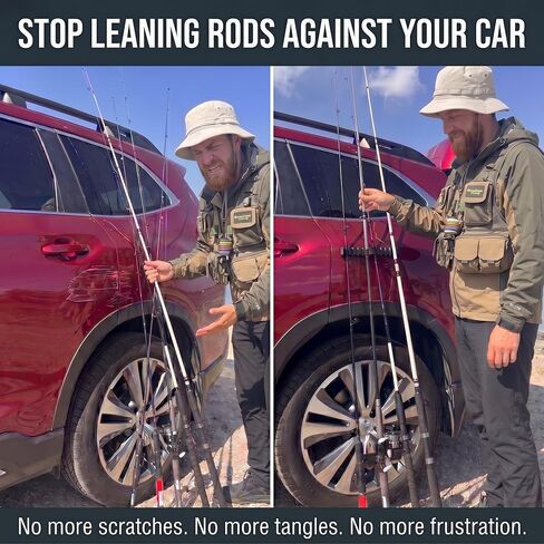 Magnetic Fishing Rod Holder for Car & Truck – Stop Scratches & Tangles | Strong Magnet, Paint-Safe, No Drill | Portable Rod Rack for Rigging & Setup (Stationary Use Only) | Veteran Owned in Saudi Arabia