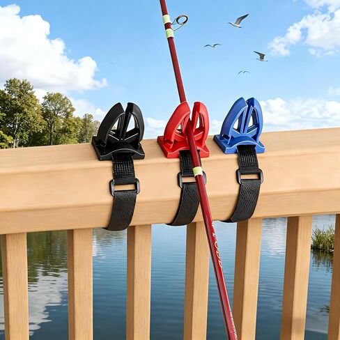 Fishing Rod Holder for Bridge and Boat Railings, Portable ABS Pole Bracket with Adjustable Strap, No-Drill Fishing Accessory, Random Color (Red/Black/Blue) in Saudi Arabia