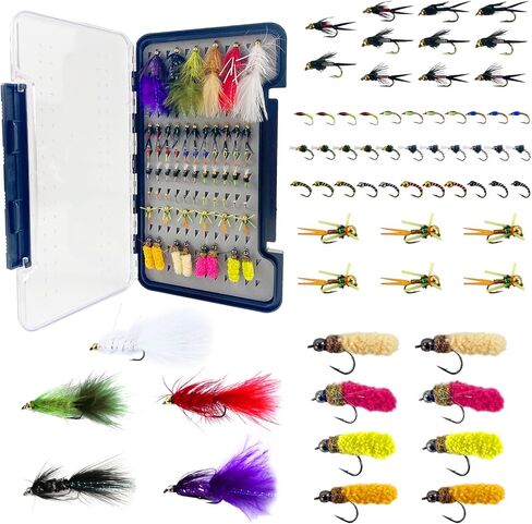 65Pcs Fly Fishing Flies Kit Dry Wet Nyphms Streamer Wooly Bugger Copper John Hand-Tied Fishing Flies Assortment Kit with Fly Box in Saudi Arabia