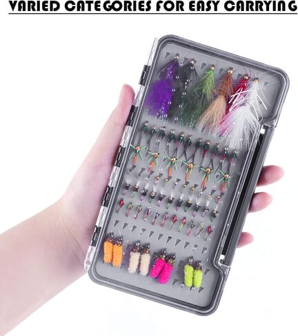 65Pcs Fly Fishing Flies Kit Dry Wet Nyphms Streamer Wooly Bugger Copper John Hand-Tied Fishing Flies Assortment Kit with Fly Box in Saudi Arabia