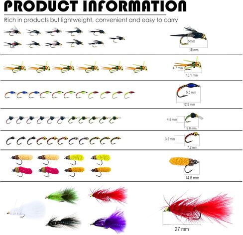 65Pcs Fly Fishing Flies Kit Dry Wet Nyphms Streamer Wooly Bugger Copper John Hand-Tied Fishing Flies Assortment Kit with Fly Box in Saudi Arabia