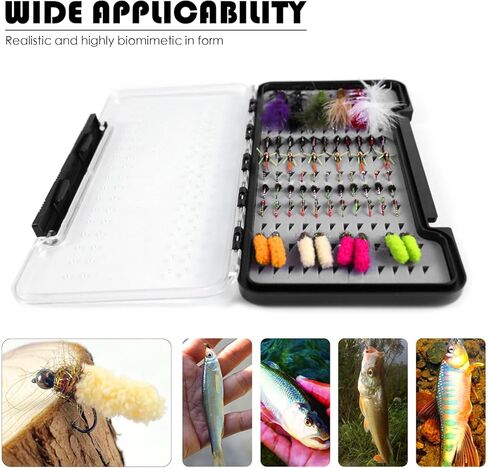 65Pcs Fly Fishing Flies Kit Dry Wet Nyphms Streamer Wooly Bugger Copper John Hand-Tied Fishing Flies Assortment Kit with Fly Box in Saudi Arabia