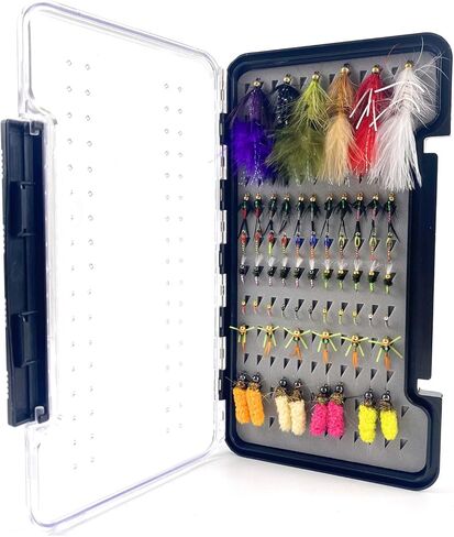 65Pcs Fly Fishing Flies Kit Dry Wet Nyphms Streamer Wooly Bugger Copper John Hand-Tied Fishing Flies Assortment Kit with Fly Box in Saudi Arabia