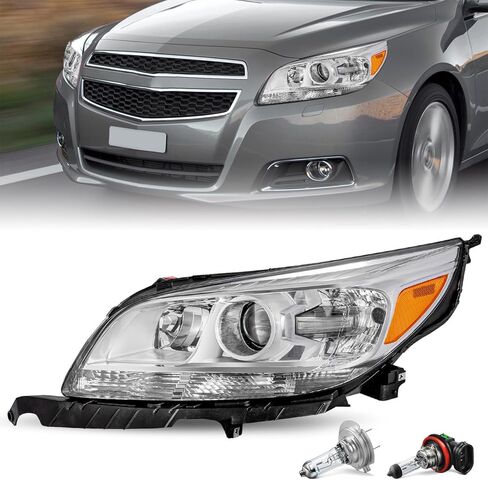 مجموعة المصابيح الأمامية لجهاز العرض SOCKIR متوافقة مع 2013 2014 2015 Chevy Malibu ECO LT LTZ/ 2016 Limited OE Style Factory [نموذج الهالوجين] مصباح أمامي أسود عاكس شفاف in Kuwait