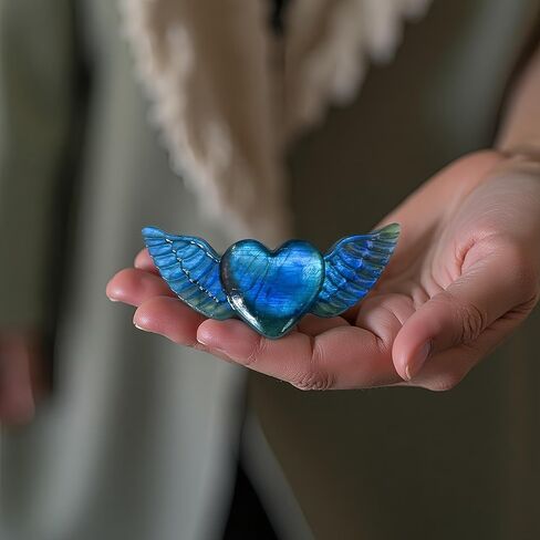 Labradorite Heart Crystal Heart Labradorite Stones Heart Crystal Healing Crystal Crystal Heart with Wings in Saudi Arabia