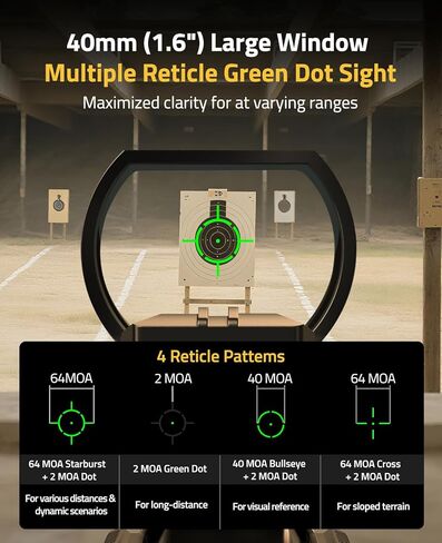 CVLIFE FoxSpook Rechargeable Multiple Reticle Green Dot Sight, 40mm (1.6") Large Lens Open Reflex Sight for Astigmatism, Optic Scope for 21mm Picatinny Rail, Lower 1/3 Co-Witness in Saudi Arabia