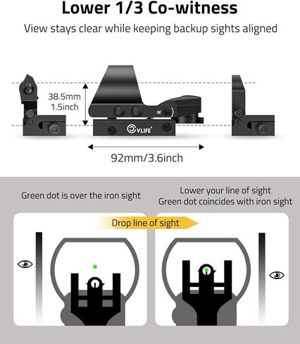 CVLIFE FoxSpook Rechargeable Multiple Reticle Green Dot Sight, 40mm (1.6") Large Lens Open Reflex Sight for Astigmatism, Optic Scope for 21mm Picatinny Rail, Lower 1/3 Co-Witness in Saudi Arabia