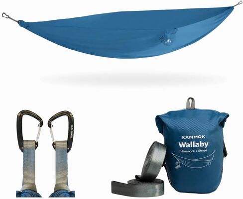 أرجوحة Kammok Wallaby خفيفة الوزن مع الأشرطة - أرجوحة محمولة للفناء الخلفي أو الحديقة أو التخييم أو الحرم الجامعي أو الباحة أو المشي لمسافات طويلة - مصممة للاستخدام اليومي - نايلون متين مانع للتمزق، سهل الإعداد - أزرق جليدي in Kuwait