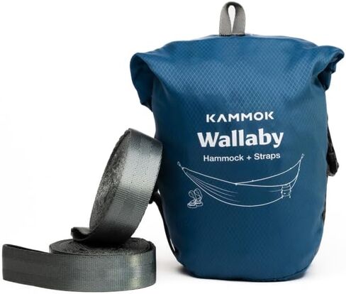 أرجوحة Kammok Wallaby خفيفة الوزن مع الأشرطة - أرجوحة محمولة للفناء الخلفي أو الحديقة أو التخييم أو الحرم الجامعي أو الباحة أو المشي لمسافات طويلة - مصممة للاستخدام اليومي - نايلون متين مانع للتمزق، سهل الإعداد - أزرق جليدي in Kuwait