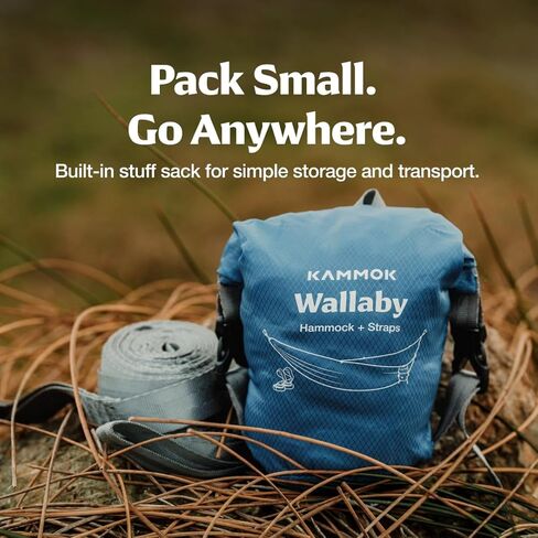 أرجوحة Kammok Wallaby خفيفة الوزن مع الأشرطة - أرجوحة محمولة للفناء الخلفي أو الحديقة أو التخييم أو الحرم الجامعي أو الباحة أو المشي لمسافات طويلة - مصممة للاستخدام اليومي - نايلون متين مانع للتمزق، سهل الإعداد - أزرق جليدي in Kuwait