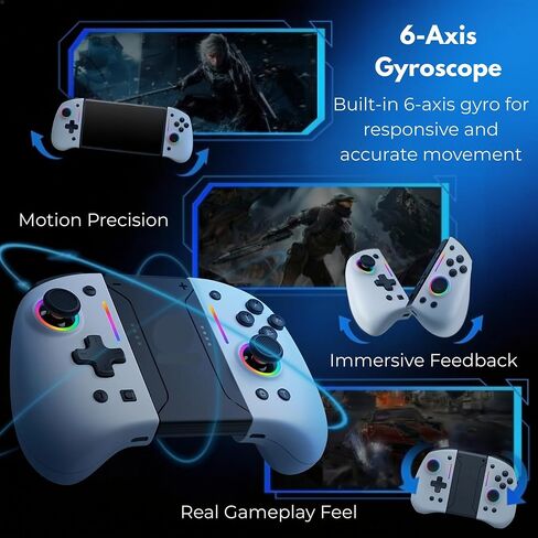 MNDZNEF Wireless Split Controller for Switch, Includes Charging Adapters for Switch 2 Compatibility with Hall Effect Anti Drift Joysticks, RGB Lighting, Programmable Back Buttons, Gyro Motion, Turbo Mode, Dual Vibration in Saudi Arabia