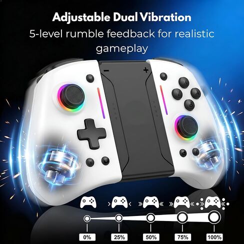 MNDZNEF Wireless Split Controller for Switch, Includes Charging Adapters for Switch 2 Compatibility with Hall Effect Anti Drift Joysticks, RGB Lighting, Programmable Back Buttons, Gyro Motion, Turbo Mode, Dual Vibration in Saudi Arabia