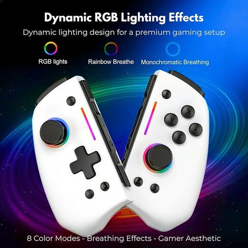 MNDZNEF Wireless Split Controller for Switch, Includes Charging Adapters for Switch 2 Compatibility with Hall Effect Anti Drift Joysticks, RGB Lighting, Programmable Back Buttons, Gyro Motion, Turbo Mode, Dual Vibration in Saudi Arabia