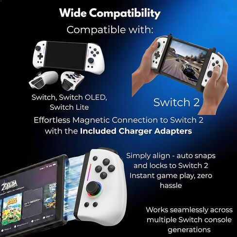 MNDZNEF Wireless Split Controller for Switch, Includes Charging Adapters for Switch 2 Compatibility with Hall Effect Anti Drift Joysticks, RGB Lighting, Programmable Back Buttons, Gyro Motion, Turbo Mode, Dual Vibration in Saudi Arabia