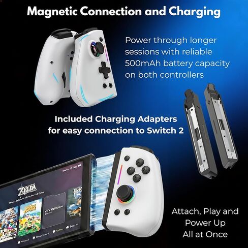 MNDZNEF Wireless Split Controller for Switch, Includes Charging Adapters for Switch 2 Compatibility with Hall Effect Anti Drift Joysticks, RGB Lighting, Programmable Back Buttons, Gyro Motion, Turbo Mode, Dual Vibration in Saudi Arabia