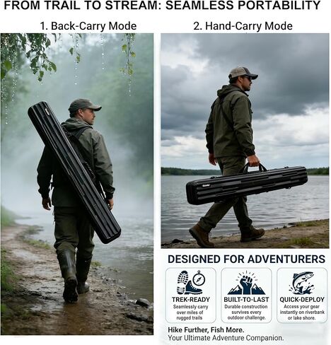 Hard Shell Fishing Rod Case, 50" Protective Rod Tube (4-in-1 Set) for 7ft 2-Piece Rods, Crushproof & Water-Resistant Travel Carrier, Heavy-Duty Storage for Bass, Fly & Saltwater Fishing in Saudi Arabia
