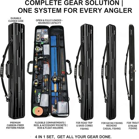 Hard Shell Fishing Rod Case, 50" Protective Rod Tube (4-in-1 Set) for 7ft 2-Piece Rods, Crushproof & Water-Resistant Travel Carrier, Heavy-Duty Storage for Bass, Fly & Saltwater Fishing in Saudi Arabia