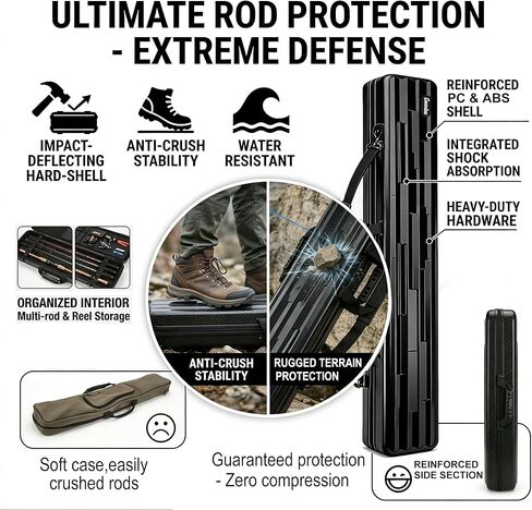 Hard Shell Fishing Rod Case, 50" Protective Rod Tube (4-in-1 Set) for 7ft 2-Piece Rods, Crushproof & Water-Resistant Travel Carrier, Heavy-Duty Storage for Bass, Fly & Saltwater Fishing in Saudi Arabia