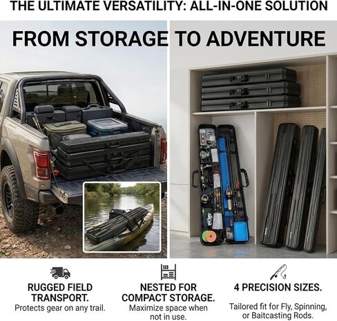 Hard Shell Fishing Rod Case, 50" Protective Rod Tube (4-in-1 Set) for 7ft 2-Piece Rods, Crushproof & Water-Resistant Travel Carrier, Heavy-Duty Storage for Bass, Fly & Saltwater Fishing in Saudi Arabia