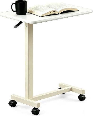 Adjustable Overbed Table with Wheels, Pneumatic Height Lift Rolling Bedside Table, Standing Desk for Home & Office Use, Ideal for Seniors & Limited Mobility(White) in Saudi Arabia