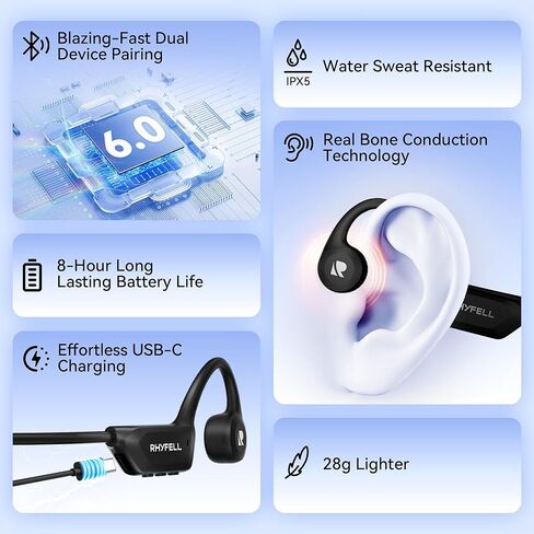 سماعات توصيل العظام البرية 5 ، سماعات سماعات سباحة IP68 مقاومة للماء ذاكرة MP3 MP3 32G ، Bluetooth 5.4 ، مادة السيليكون السائل للركض ، المشي لمسافات طويلة واكتشاف البرية in Kuwait