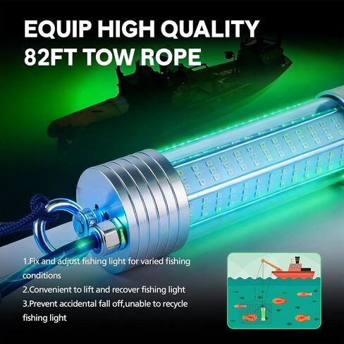 150W 20000LM Green Underwater Fishing Light,Submersible LED Light with Tow Rope for Dock Boat Shore Night Fishing,Fresh & Salt Water Fish Attractor Light 33ft Cable in Saudi Arabia