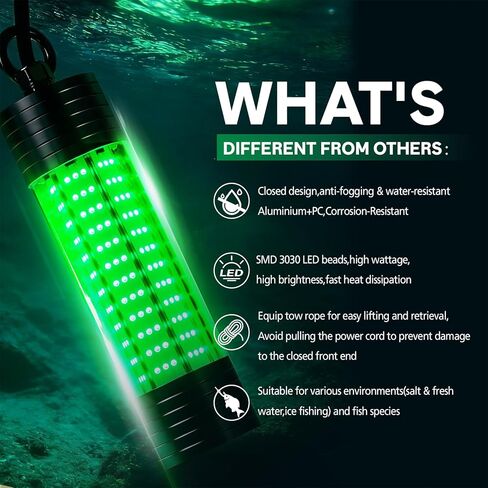 150W 20000LM Green Underwater Fishing Light,Submersible LED Light with Tow Rope for Dock Boat Shore Night Fishing,Fresh & Salt Water Fish Attractor Light 33ft Cable in Saudi Arabia