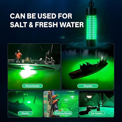 150W 20000LM Green Underwater Fishing Light,Submersible LED Light with Tow Rope for Dock Boat Shore Night Fishing,Fresh & Salt Water Fish Attractor Light 33ft Cable in Saudi Arabia