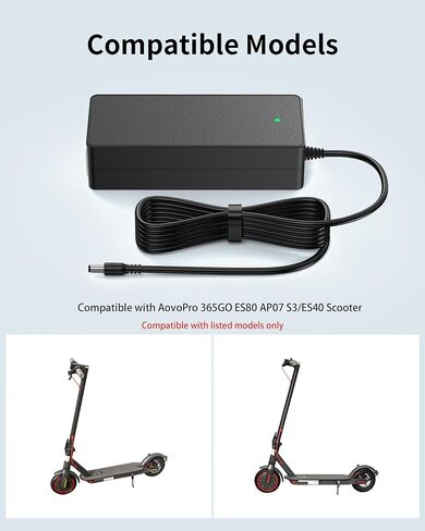 VHBW Charger for AovoPro Electric Scooter – ES80 / 365GO / AP07 / S3 / ES40 Scooter Power Adapter, 42V Charger for AovoPro Scooter in Saudi Arabia