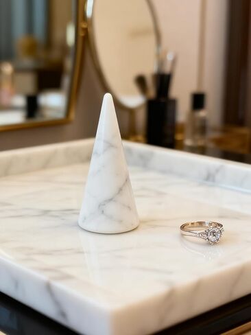 Natural Marble Ring Tower Cone Holder for Engagement Wedding Rings Jewelry Display Stand Room Decor Black in Saudi Arabia