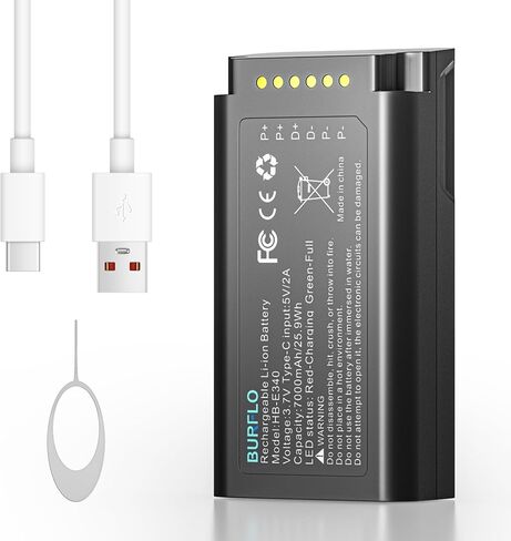 بطارية Burflo 7000 مللي أمبير في الساعة لجرس الباب Eufy E340 & C31 - سعة عالية، شحن سريع من النوع C، متوافقة مع نماذج جرس الباب بالفيديو Eufy Security E340,C31,T8214,T8743,T8223,T8743111, HB-E340 in Kuwait